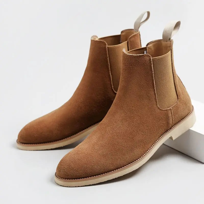 Men's retro Chelsea boots medium-high ankle slip-on with classic elastic side panels