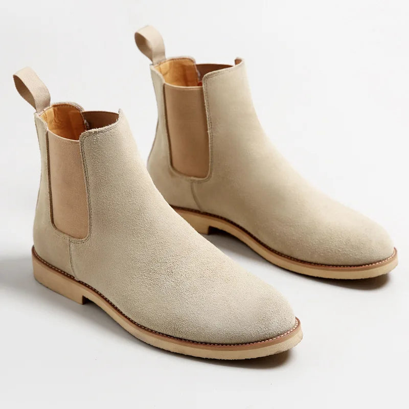 Men's retro Chelsea boots medium-high ankle slip-on with classic elastic side panels in sleek design