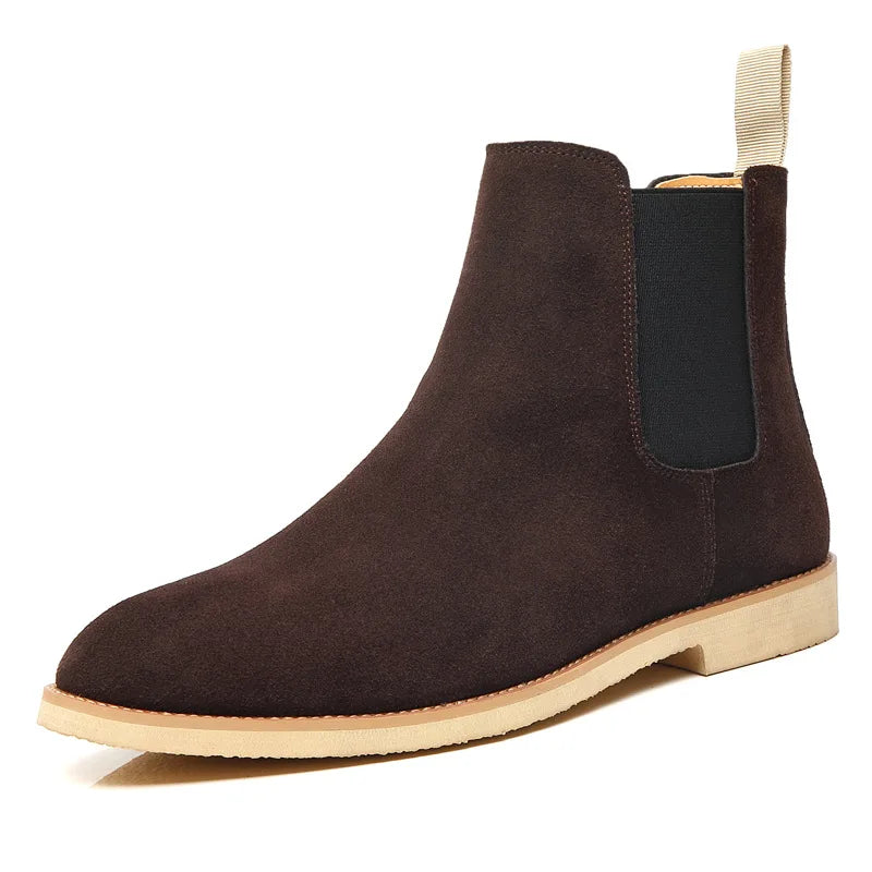Men's retro Chelsea boots medium-high ankle slip-on with classic elastic side panels in sleek design