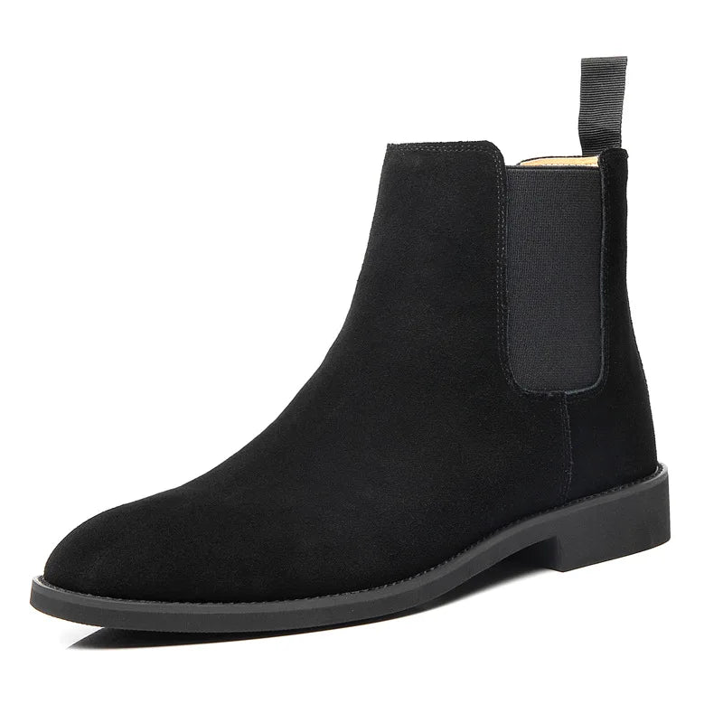 Men's retro Chelsea boots medium-high ankle slip-on with classic elastic side panels