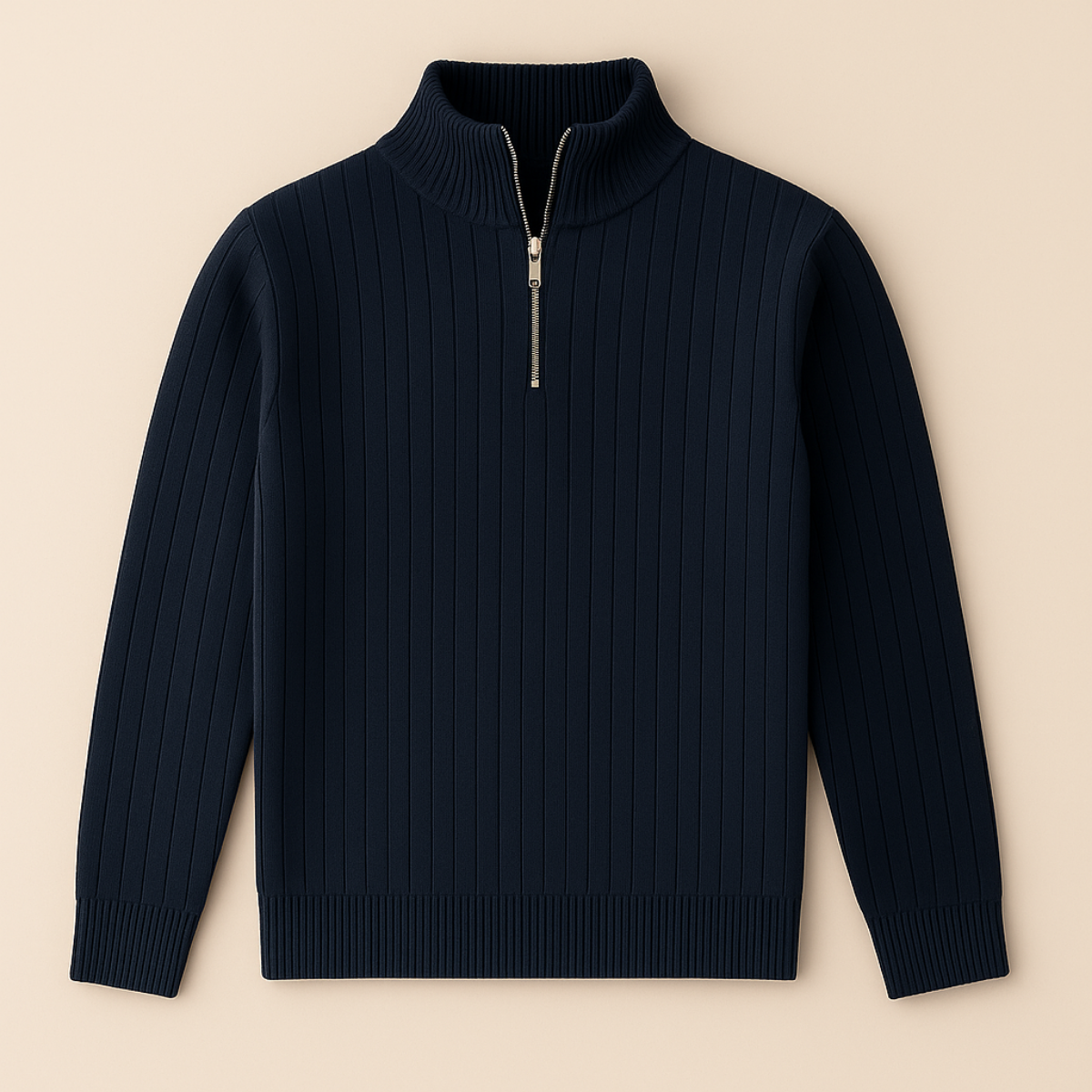 Men's ribbed half-zip jumper stand collar warm knit versatile everyday layer