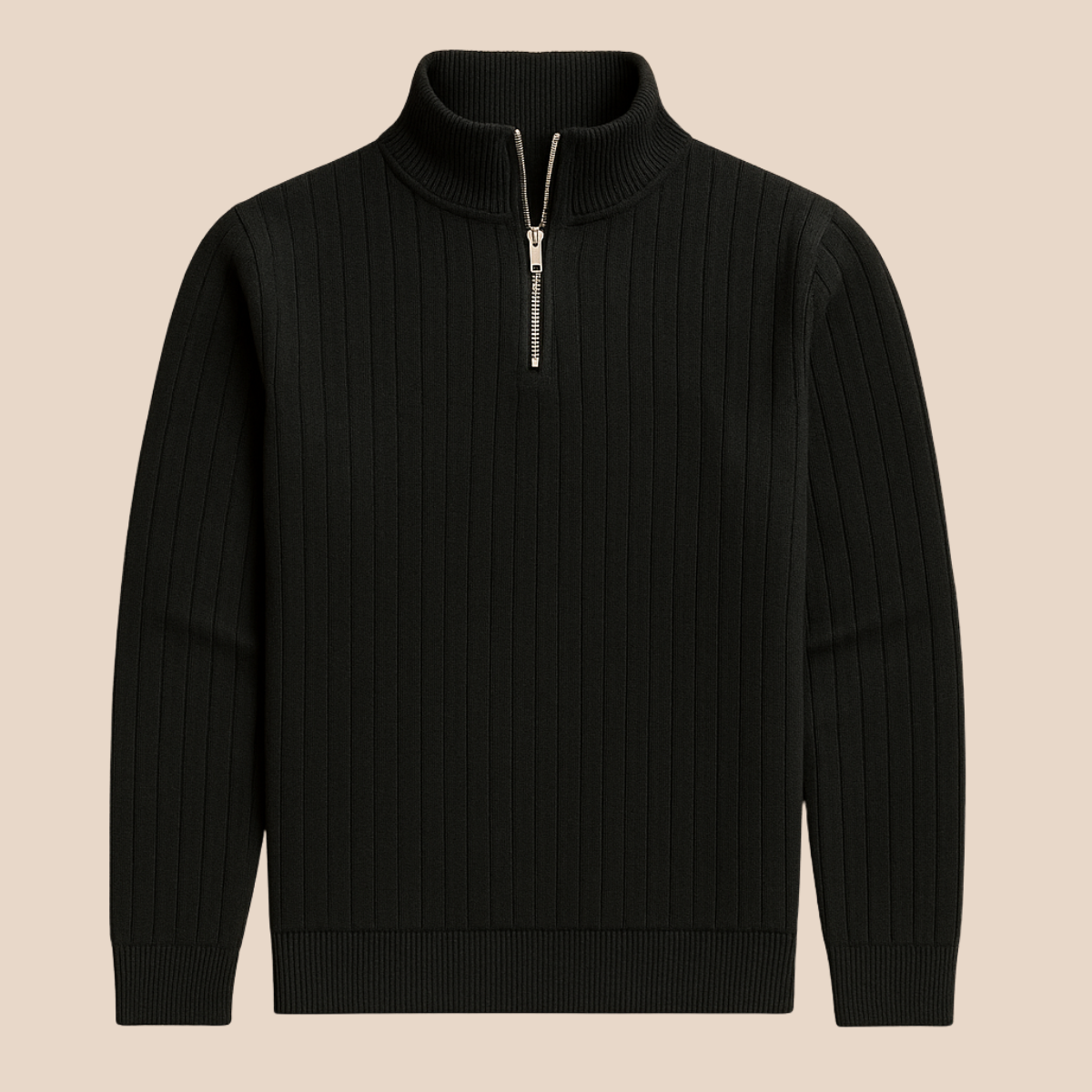 Men's ribbed half-zip jumper stand collar warm knit versatile everyday layer