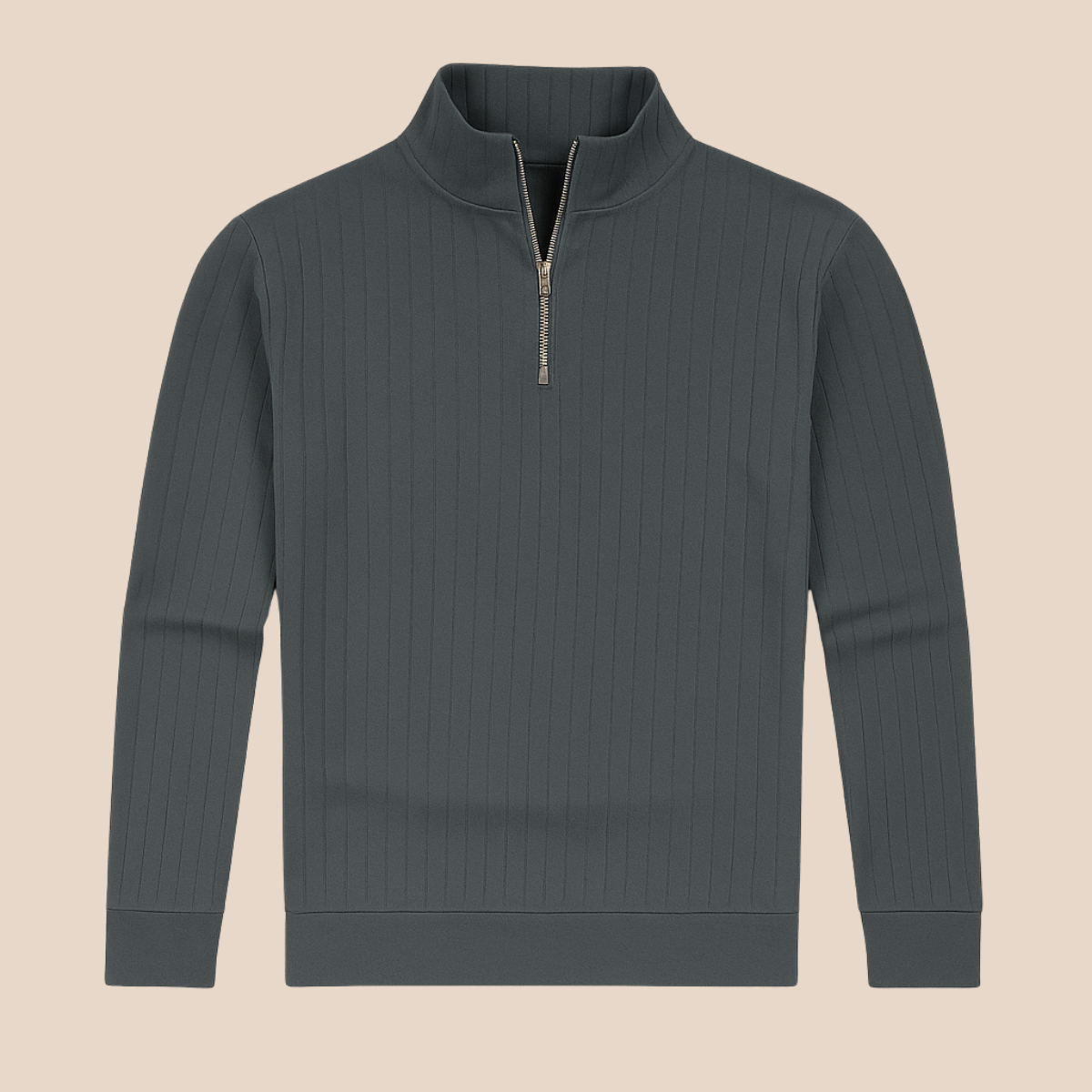 Men's ribbed half-zip jumper stand collar warm knit versatile everyday pullover sweater