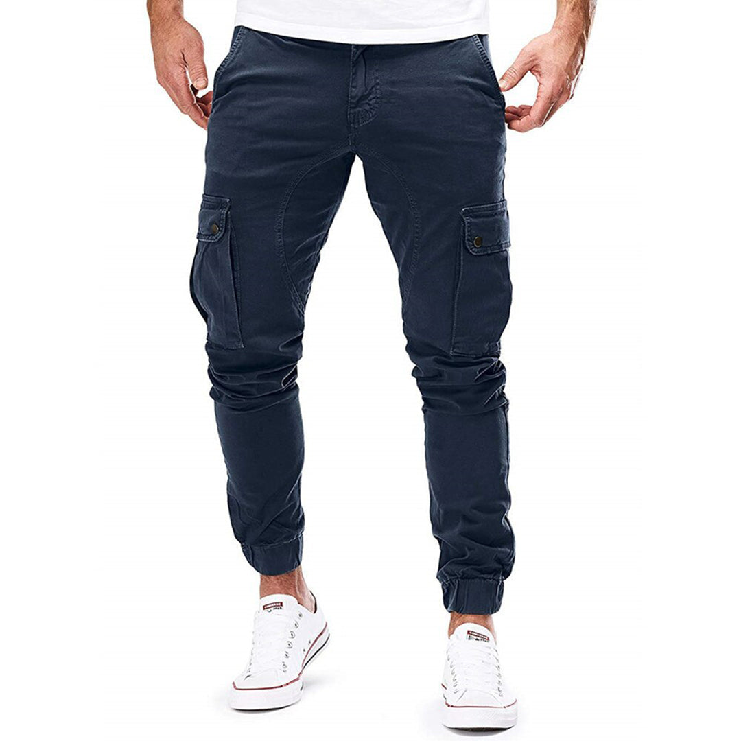 Men's relaxed-fit cargo trousers in neutral tone with multiple utility pockets for outdoor adventures