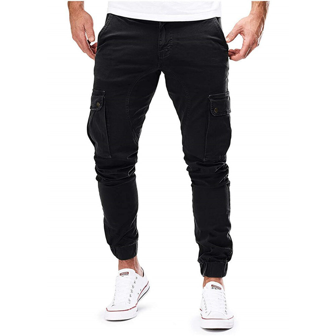 Men's relaxed-fit cargo trousers in neutral tones with multiple utility pockets for outdoor adventures