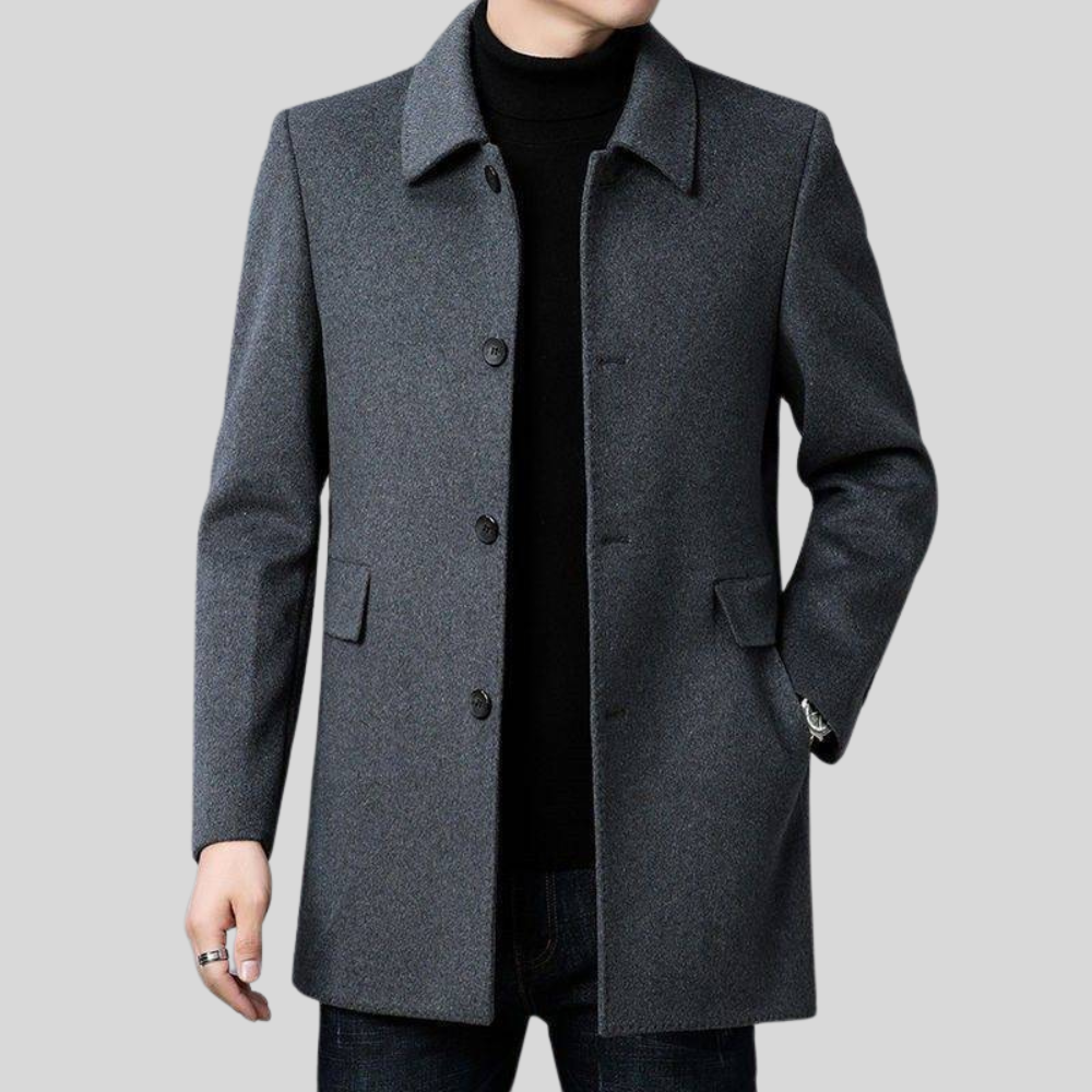 Men's single-breasted tailored overcoat regular fit with flap pockets smart casual winter jacket