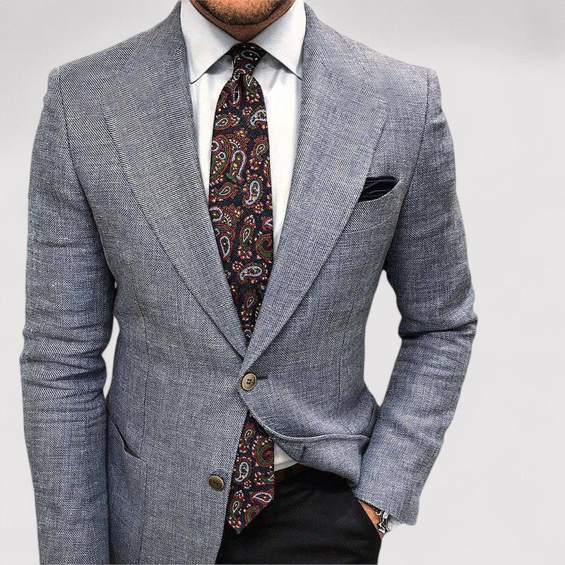 Men's slim fit blazer tailored structured silhouette notch lapels single-breasted versatile jacket