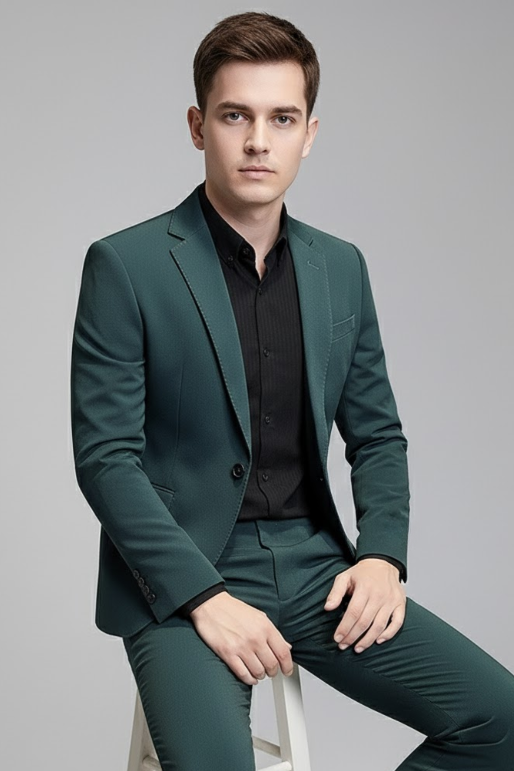 Men's slim fit Korean-style business suit structured shoulders single-breasted two-piece office wear