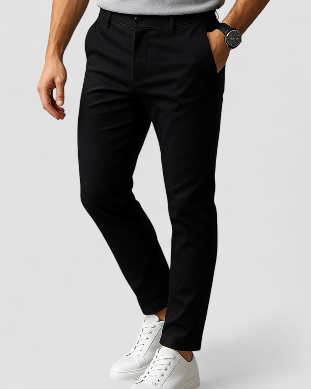 Men's slim fit navy business trousers ankle-grazing cut smart casual office style