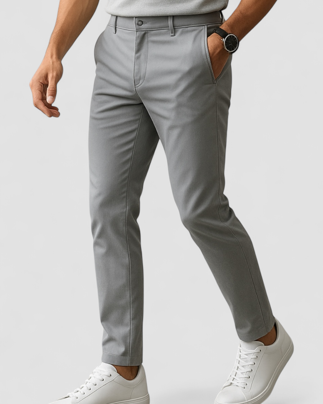 Men's slim fit navy business trousers ankle-grazing cut smart casual office style