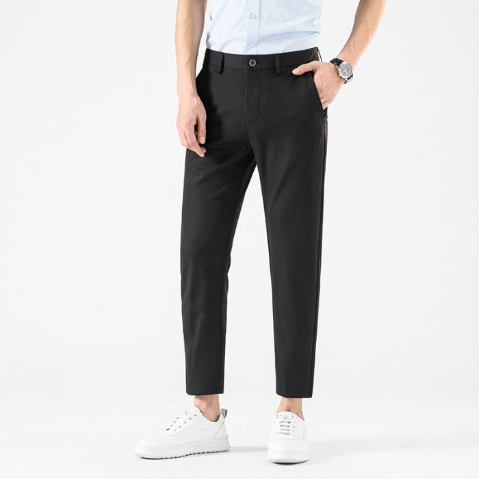 Men's slim fit cropped trousers smart casual ankle-length tailored pants for spring office wear