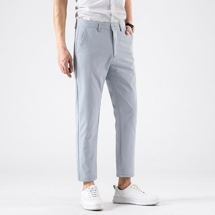 Men's slim fit cropped trousers smart casual ankle-length cut clean tailored silhouette spring wear