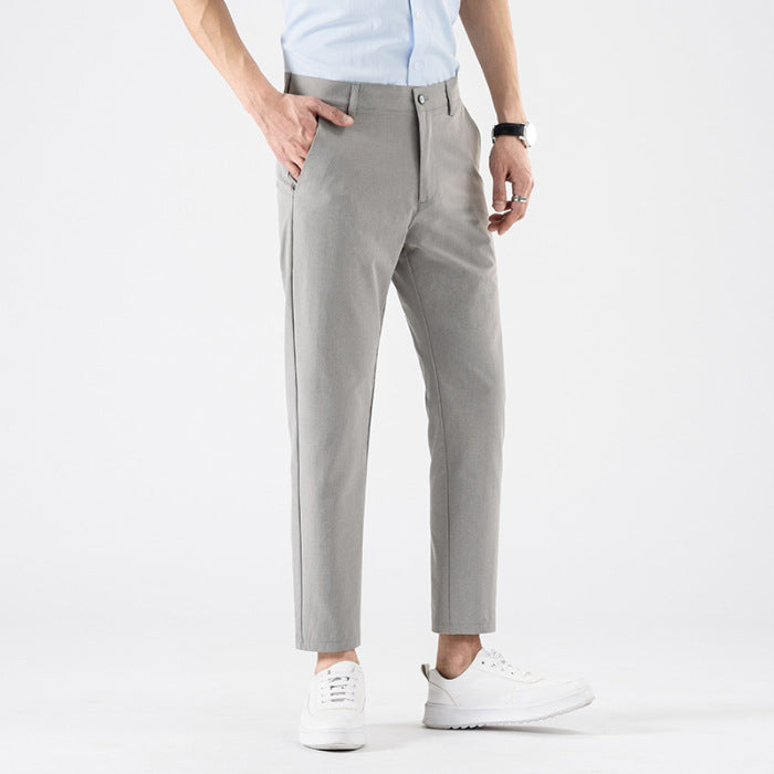 Men's slim fit cropped trousers smart casual ankle-length cut clean tailored silhouette spring