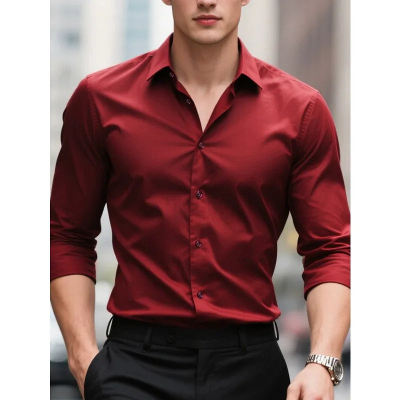 Men's white slim fit button-down shirt tailored cut long sleeves business professional style