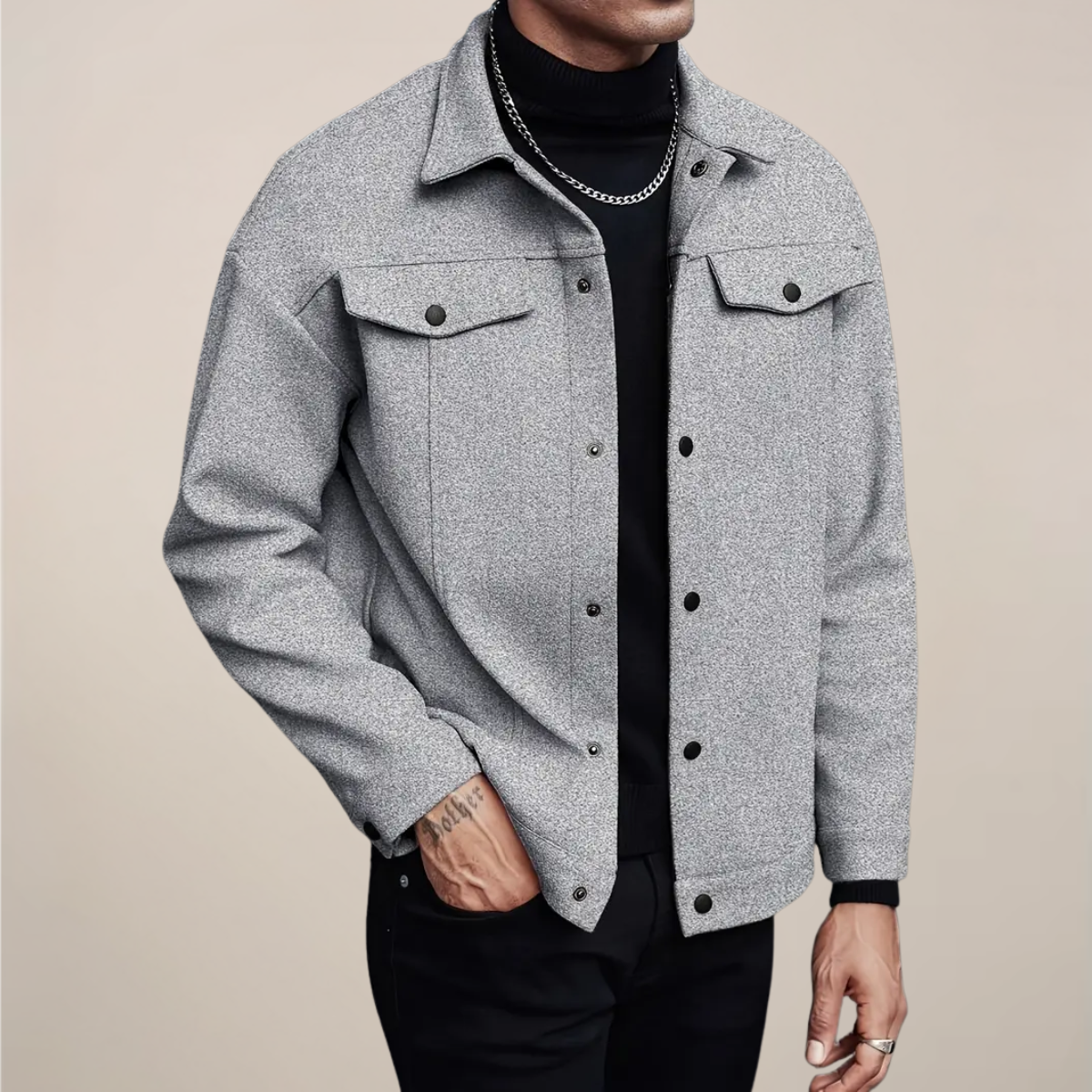 Men's smart casual short button-up jacket with structured collar, versatile autumn winter layering coat