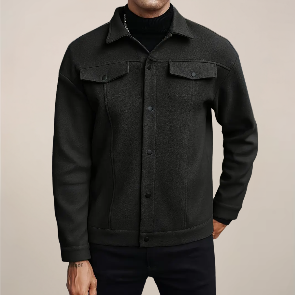 Men's smart casual short button-up jacket with structured collar, versatile autumn winter layering coat