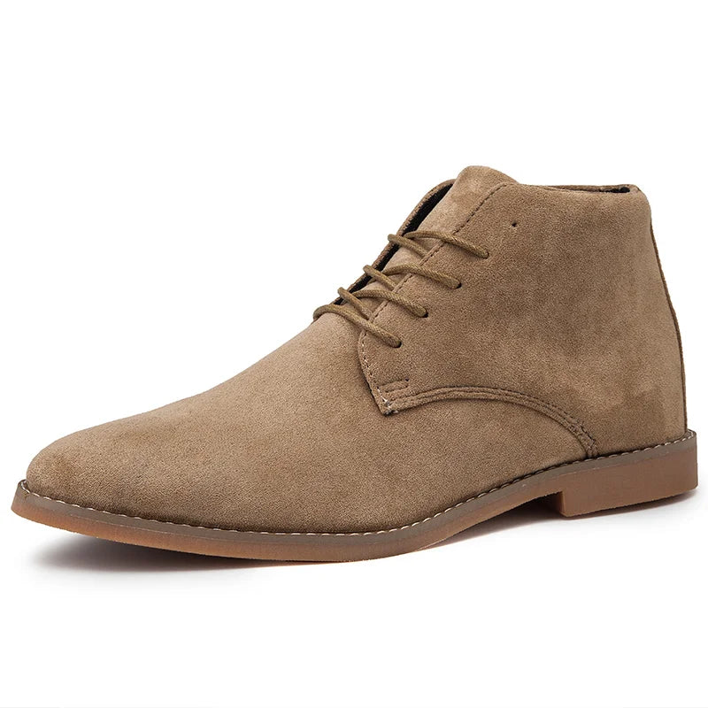 Men's tan suede desert boots minimalist lace-up ankle cut smart casual timeless everyday style