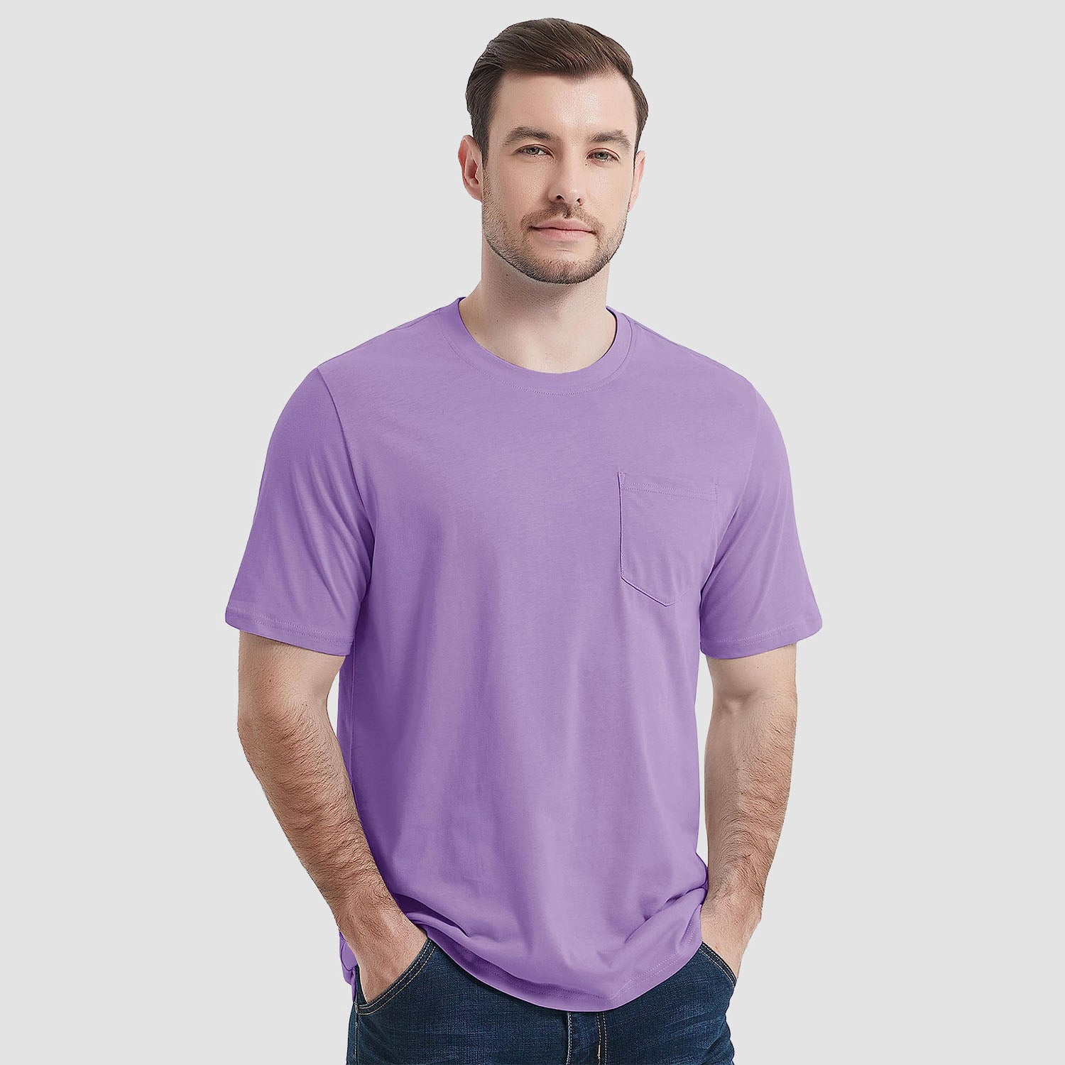 Men's white crew neck cotton pocket tee, short sleeve classic fit with chest pocket detail