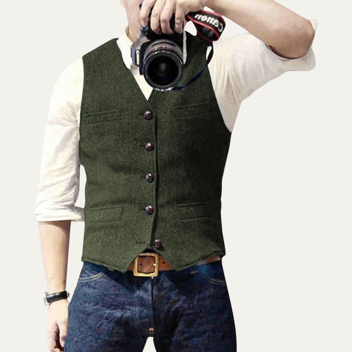 Men's tailored gray waistcoat structured fit classic button-up welt pockets formal vest