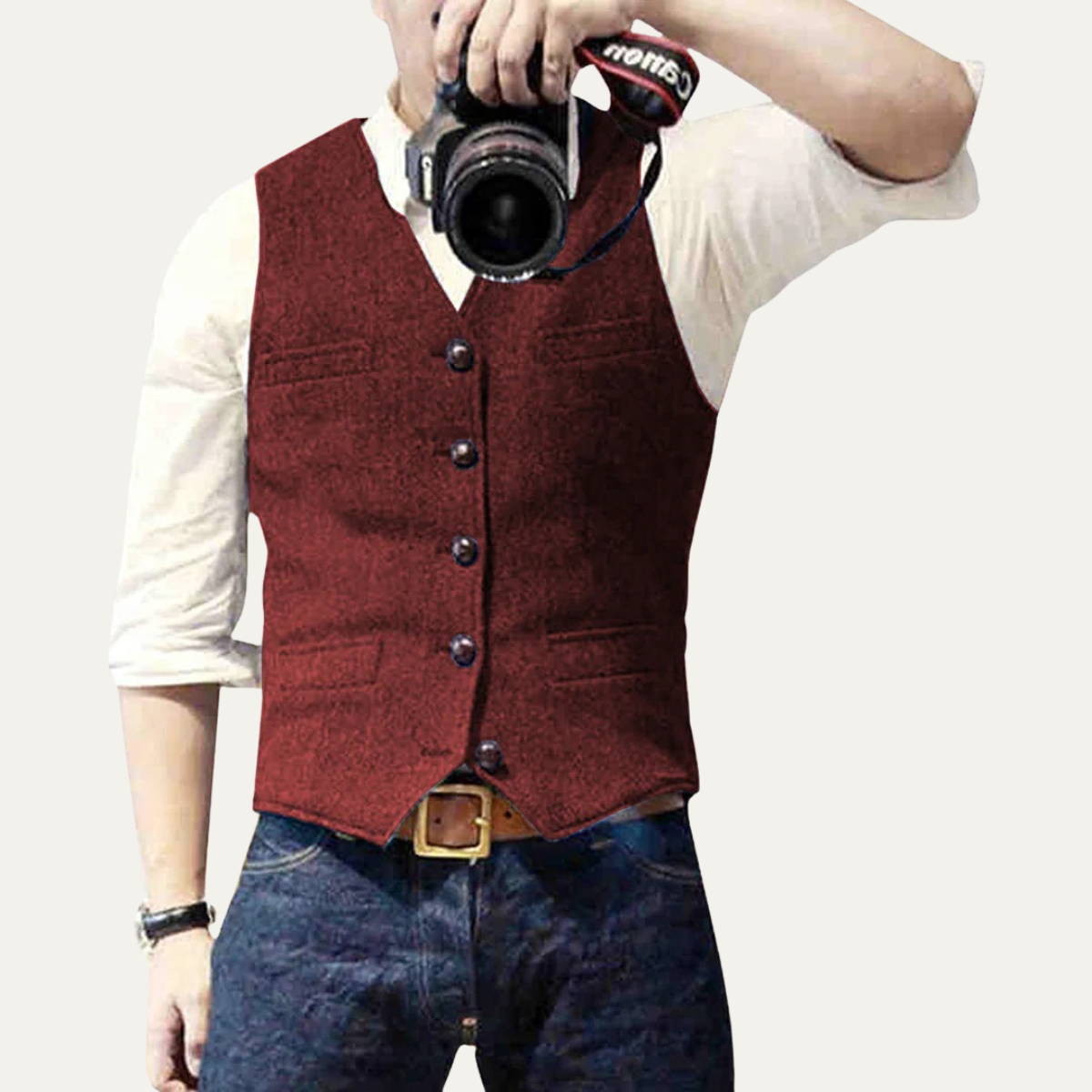 Men's tailored charcoal waistcoat structured fit classic button-up vest with welt pockets