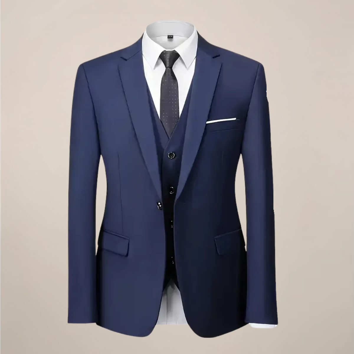 Men's slim fit 3-piece suit navy blue tailored blazer waistcoat trousers business wedding formal