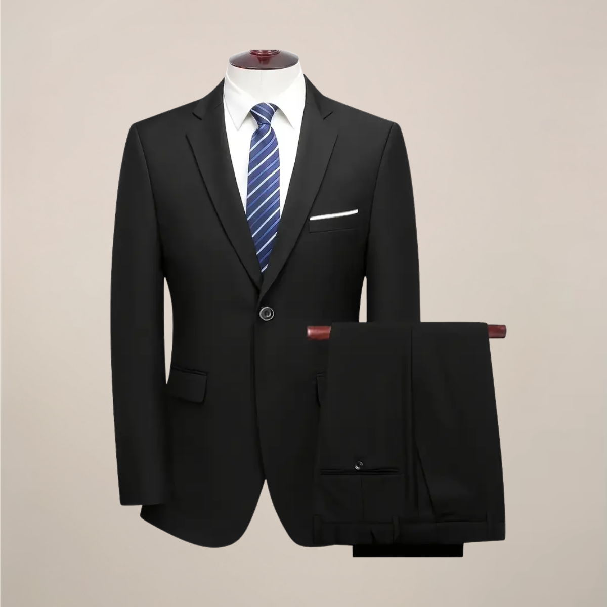 Men's slim fit 3-piece suit in classic navy, structured blazer with matching waistcoat for weddings