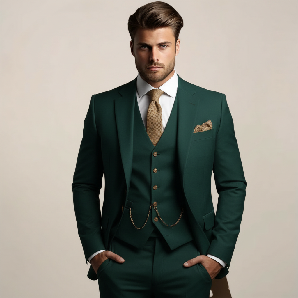 Men's light gray three-piece formal suit modern slim fit notch lapel jacket vest trousers