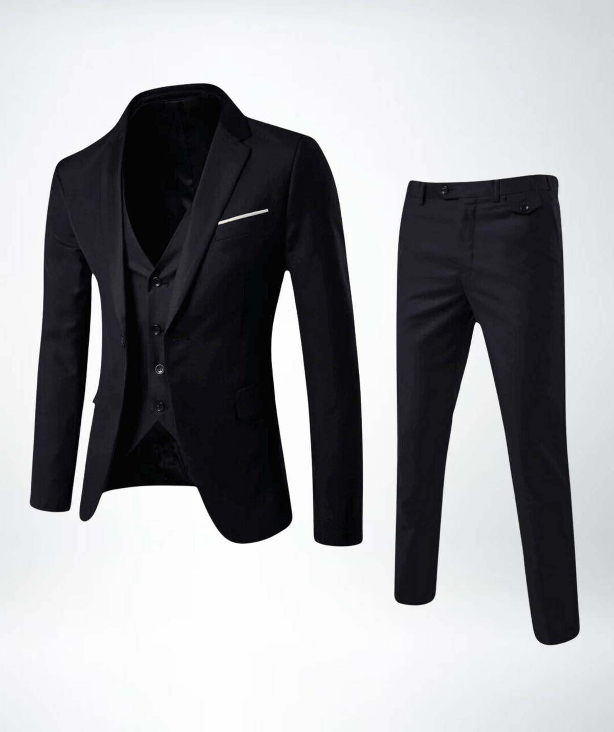 Men's navy three-piece formal suit set slim-fit blazer vest trousers professional classic style