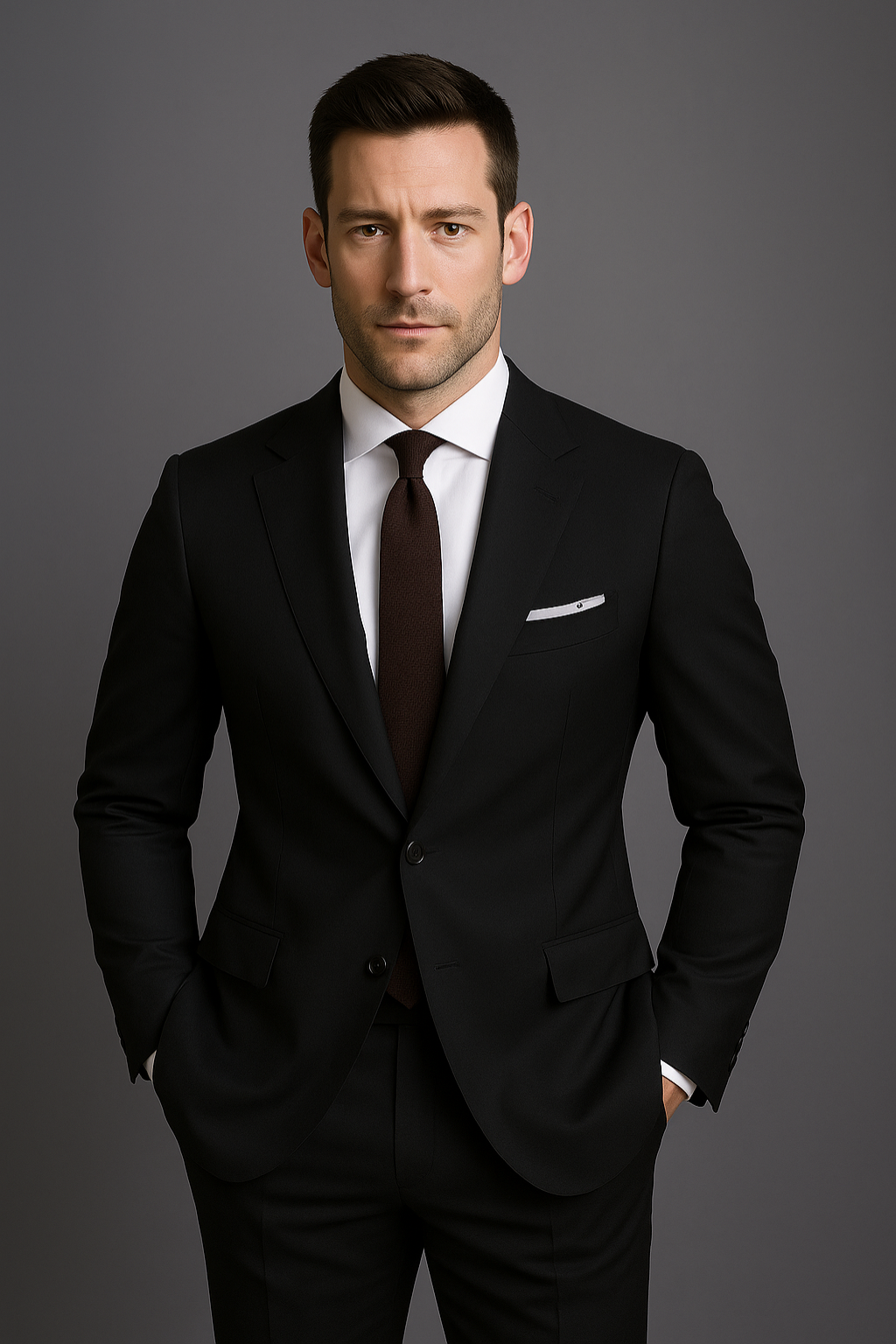 Men's slim fit two-piece business suit navy structured blazer tailored trousers professional formal wear