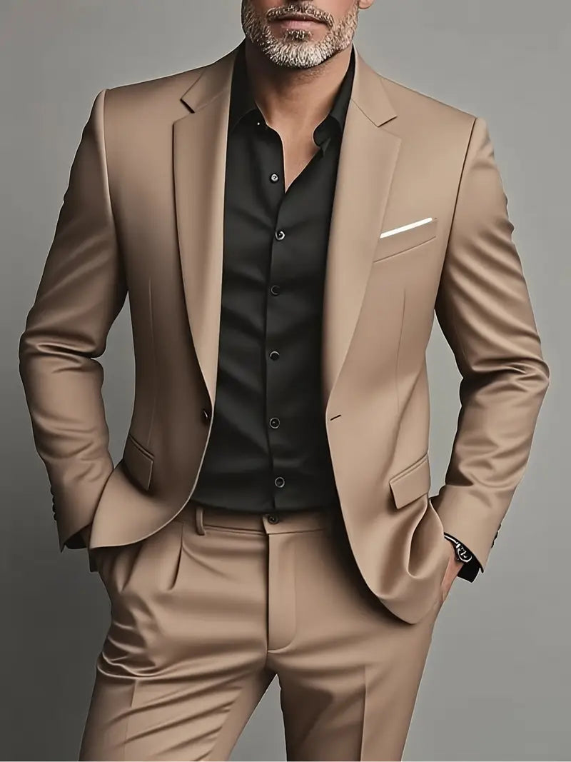 Men's slim fit navy blue spring suit tailored silhouette elegant structured cut modern professional