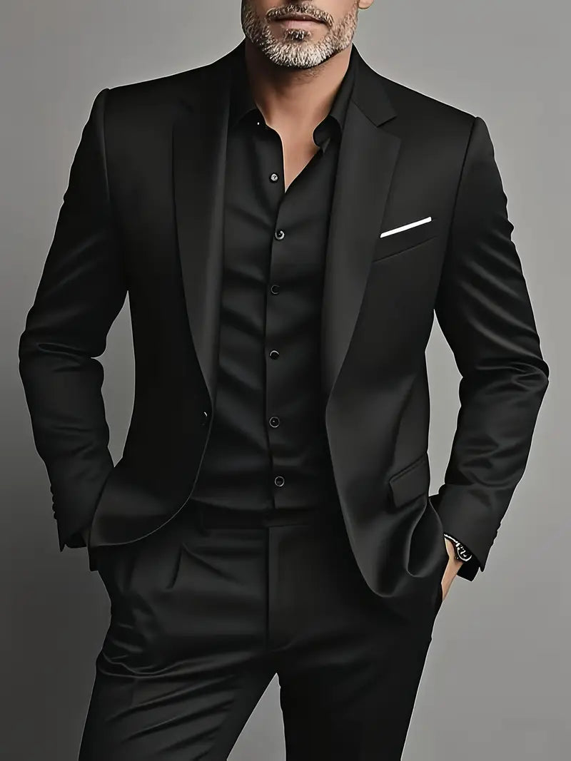 Men slim fit navy blue spring suit tailored silhouette elegant structured blazer modern professional