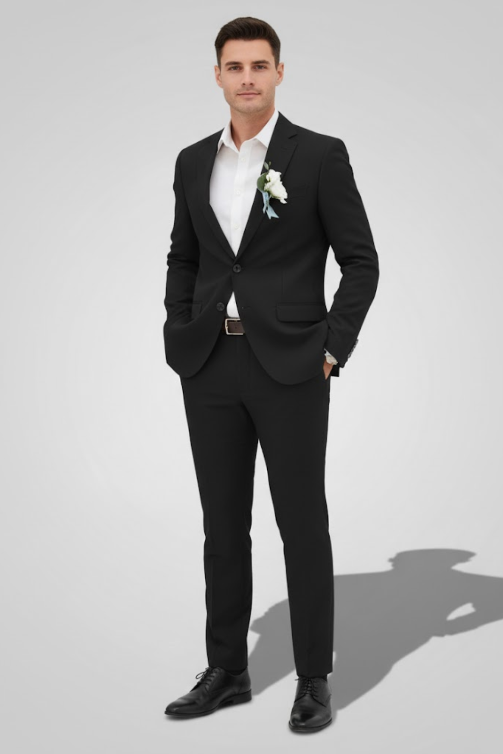 Men's slim fit two-piece suit structured shoulders single-breasted two-button jacket formal wedding style