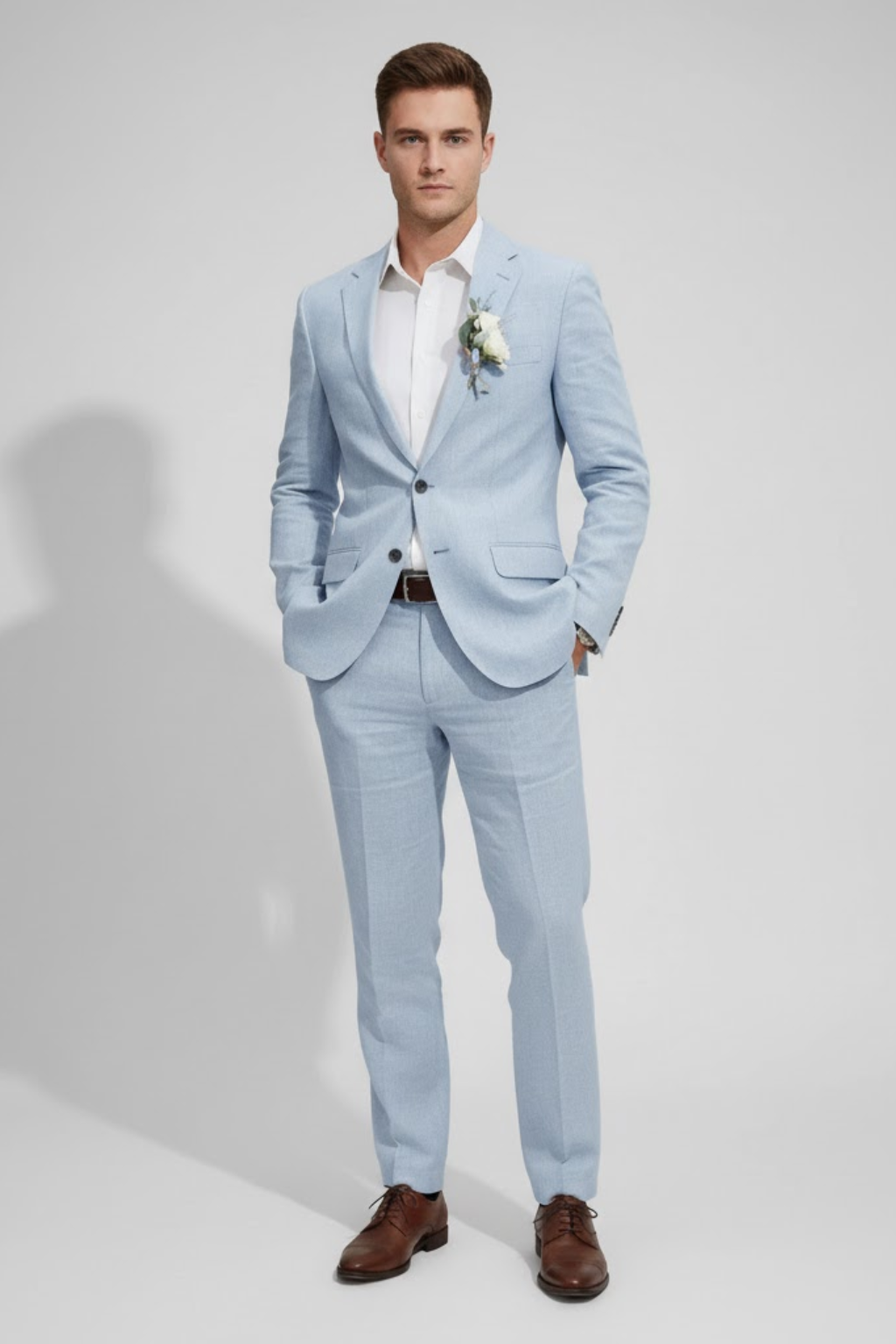 Men's slim fit two-piece suit structured shoulders single-breasted two-button jacket formal wedding
