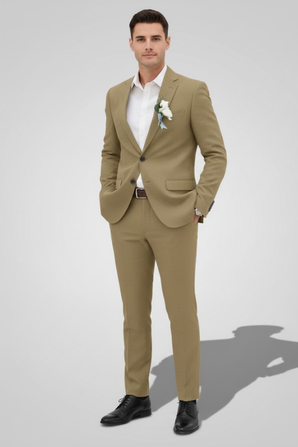 Men's slim fit two-piece suit structured shoulders single-breasted two-button formal wedding attire