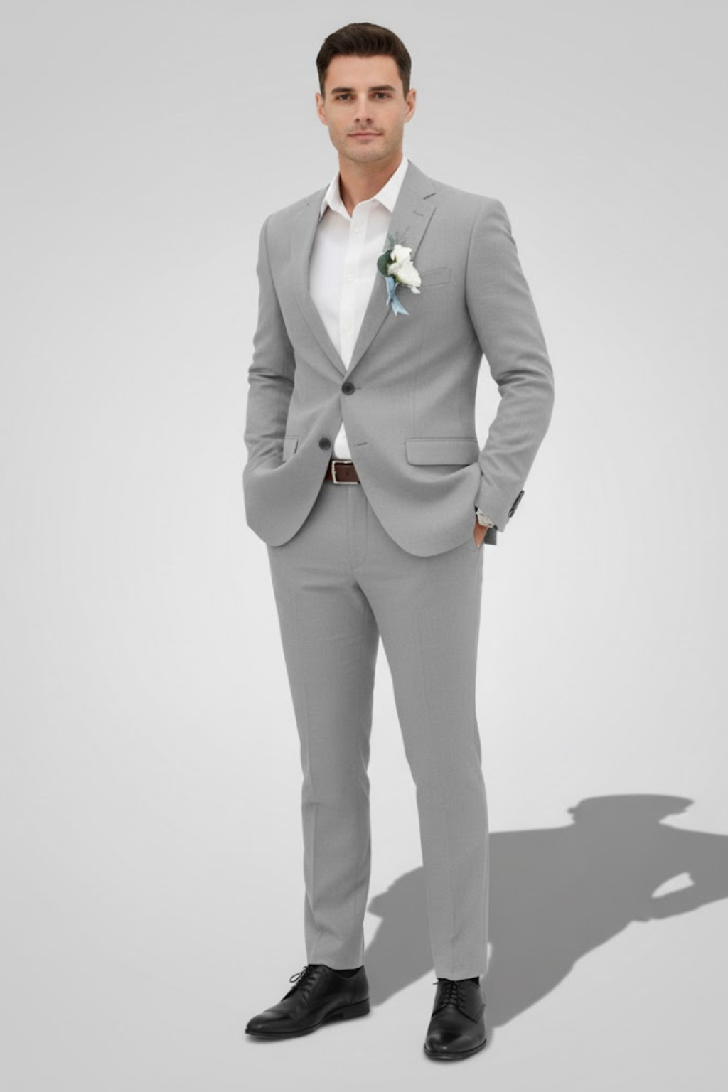 Men's slim fit two-piece suit structured shoulders single-breasted two-button jacket formal wedding
