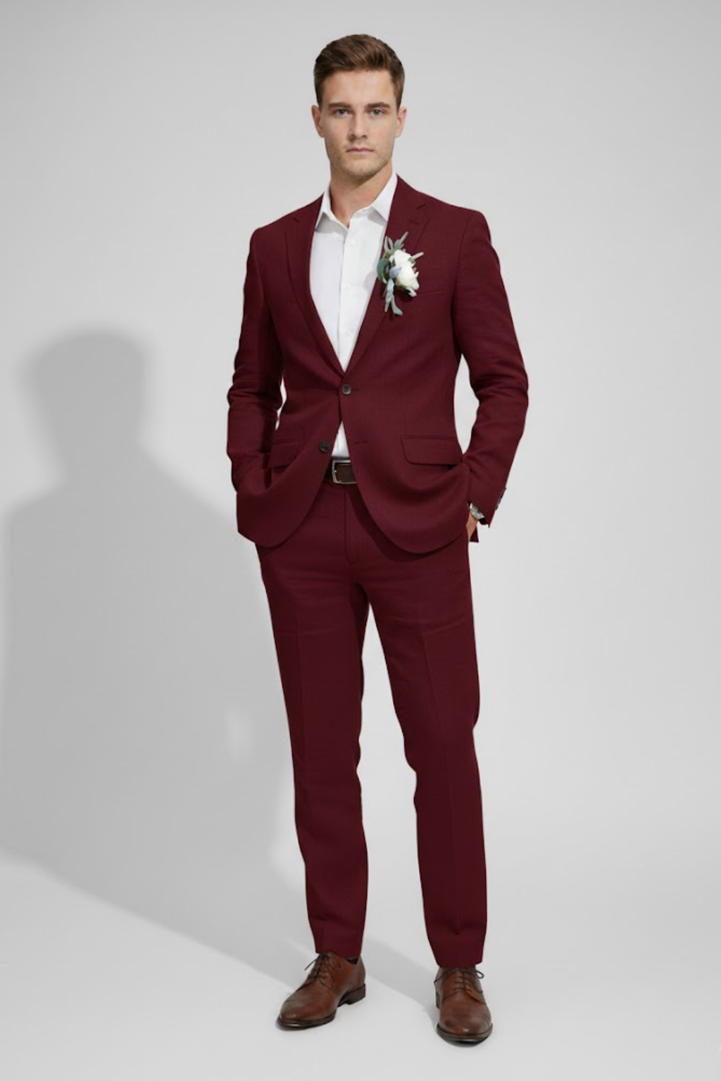 Men's slim fit two-piece suit structured shoulders single-breasted two-button jacket formal wedding