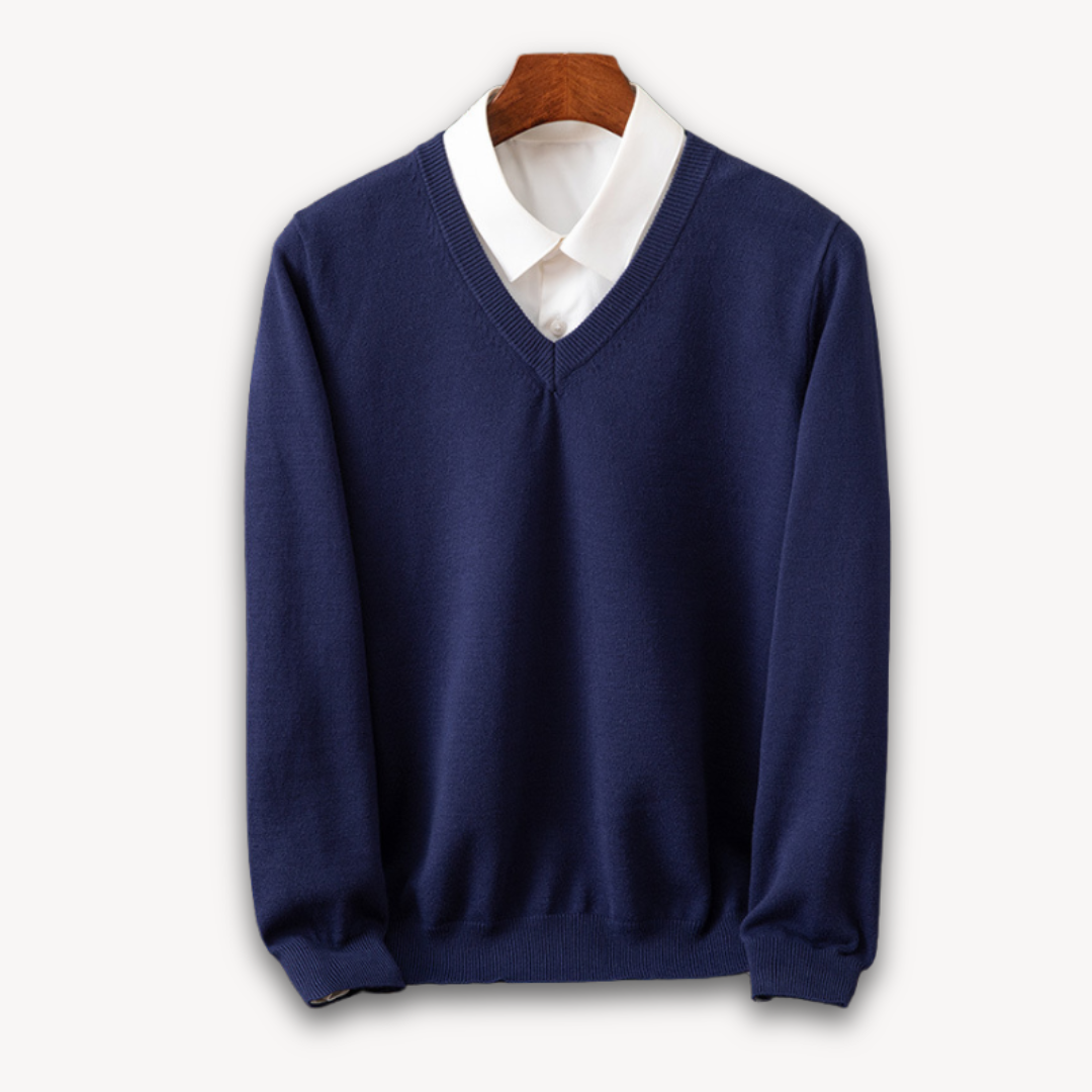 Men's black slim fit V-neck sweater with ribbed cuffs, fine-gauge knit for office to evening wear
