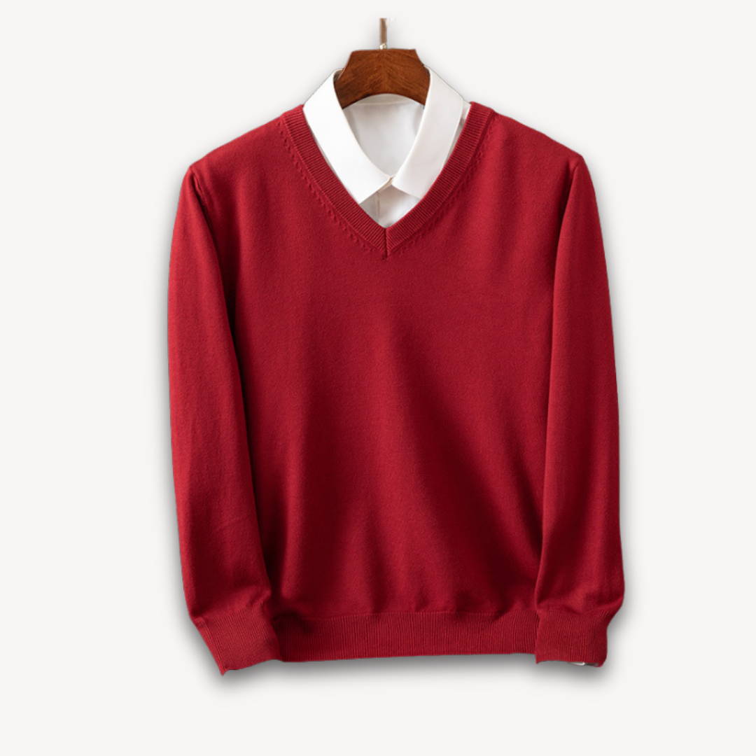 Men's black slim fit V-neck sweater with ribbed cuffs, fine-gauge knit for office to evening wear