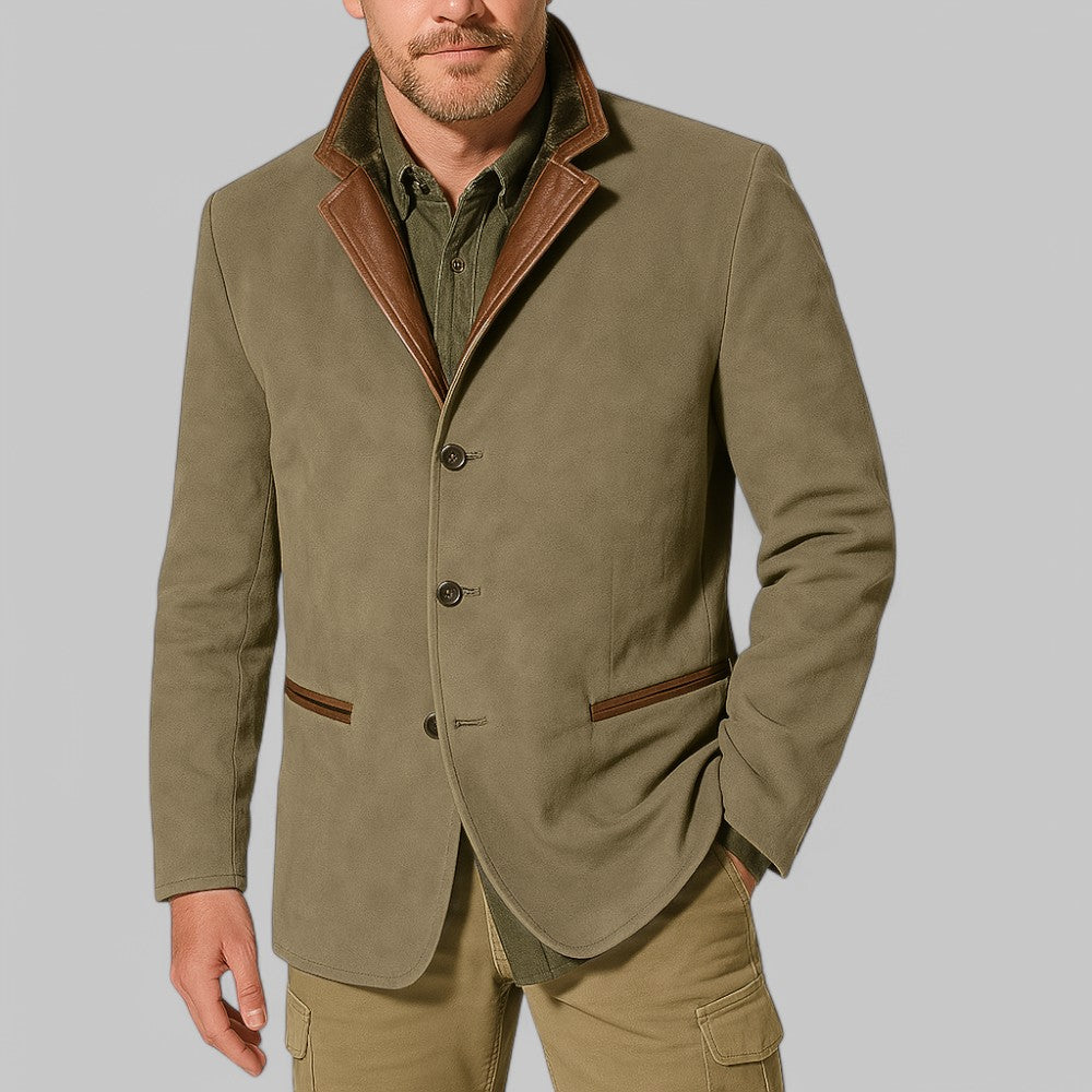 Men's vintage field jacket tailored fit contrast trim button front British style autumn layering