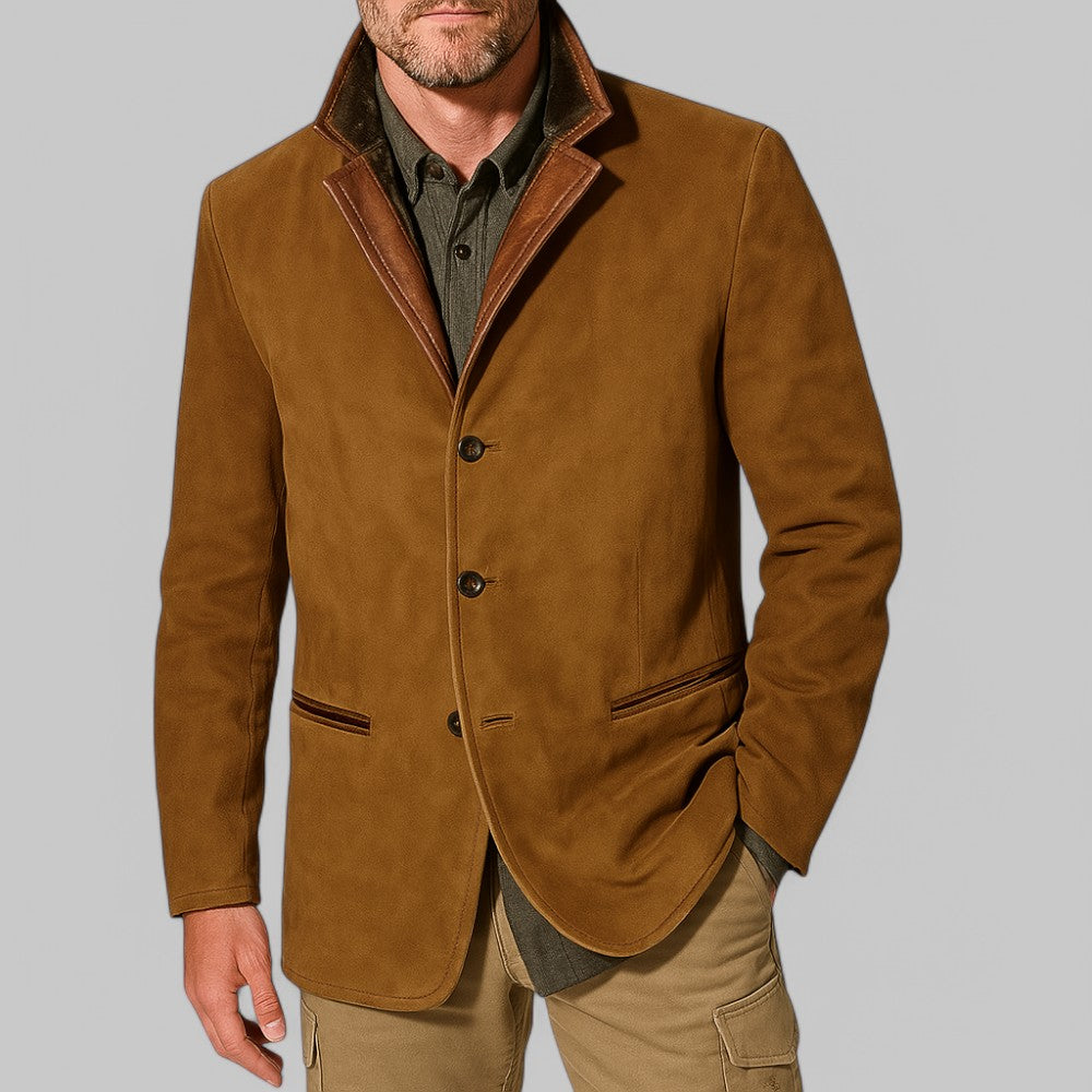 Men's vintage olive field jacket tailored fit contrast trim button front British style autumn layer