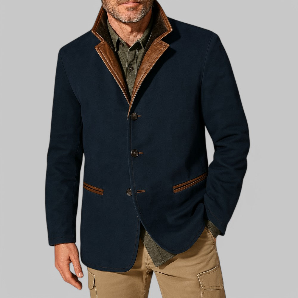 Men's vintage olive field jacket tailored fit contrast trim British style autumn layering