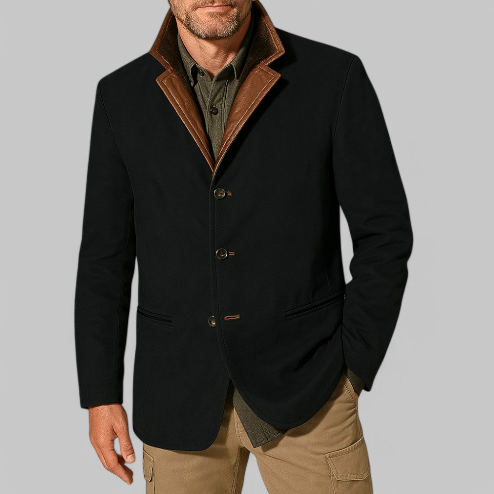 Men's vintage olive field jacket tailored fit contrast trim button front British style autumn layer