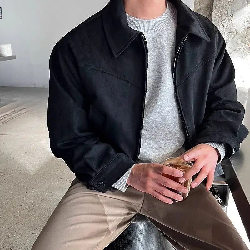 Men's vintage zip jacket structured collar tailored fit buttoned cuffs everyday casual layering