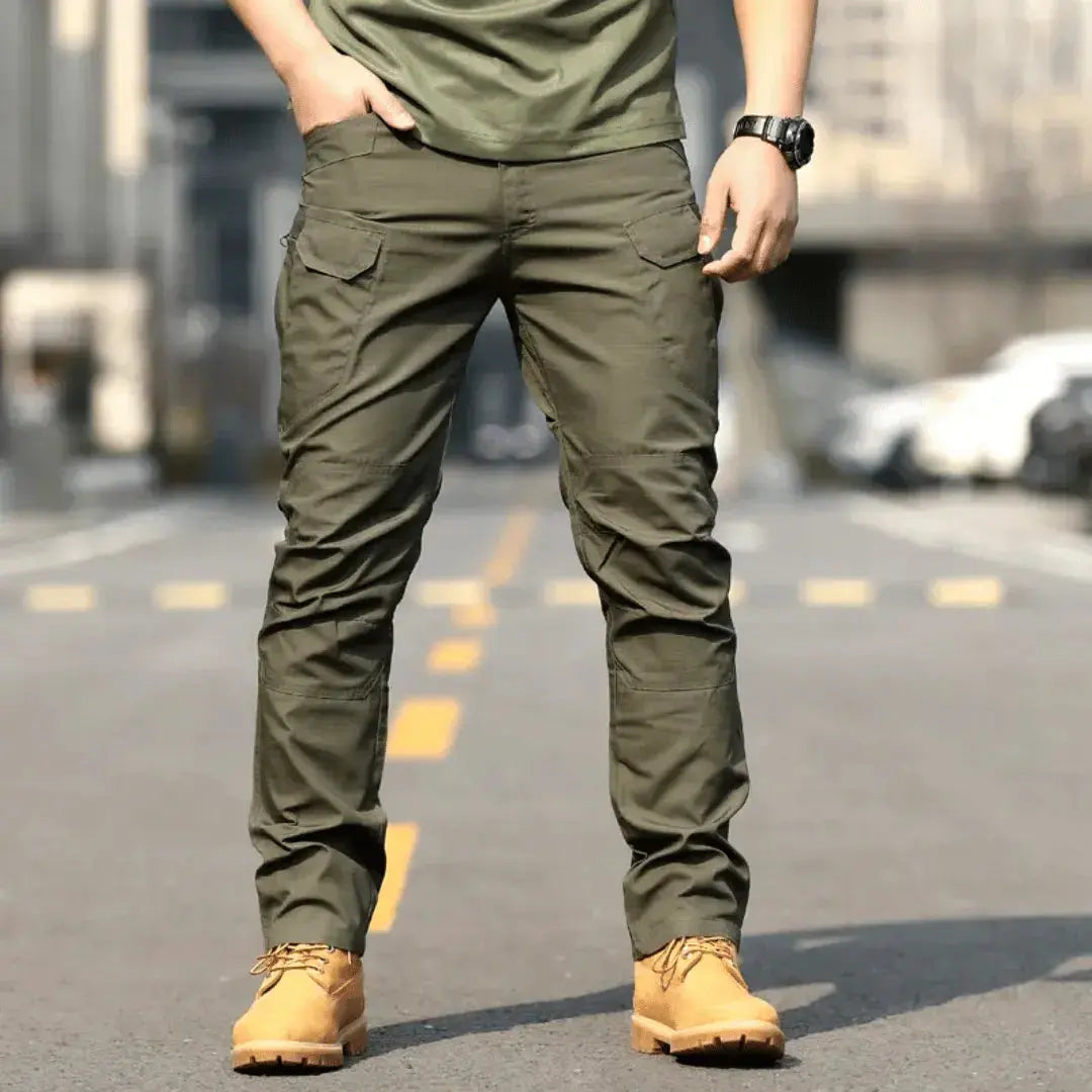 Men's black tactical cargo pants lightweight durable construction with multi-pocket design for outdoor adventures