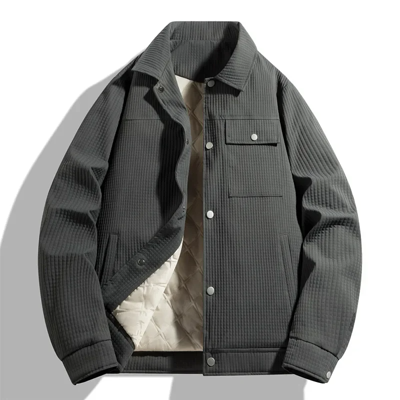 Men's brown corduroy jacket quilted lining slim fit with snap closures warm outerwear
