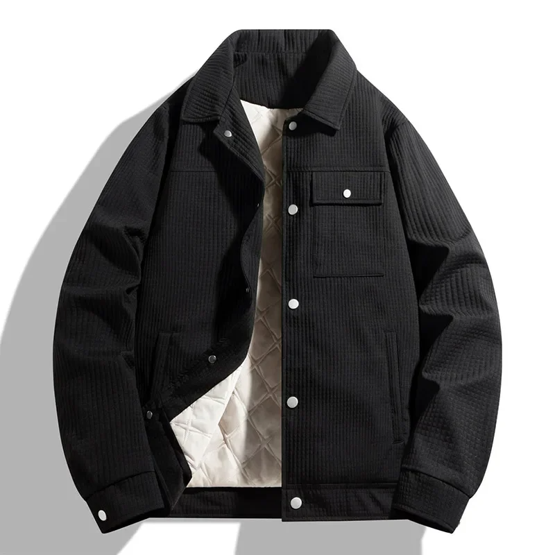 Men's brown corduroy jacket quilted lining slim fit with snap closures warm outerwear