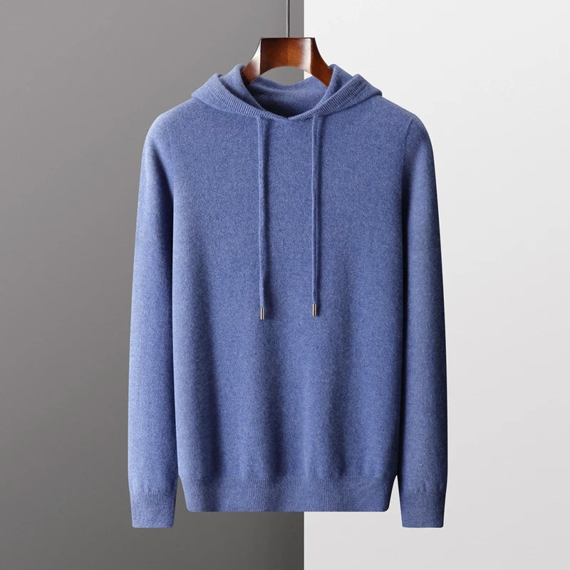 Men's merino wool hoodie loose fit with drawstring, natural temperature-regulating winter layer