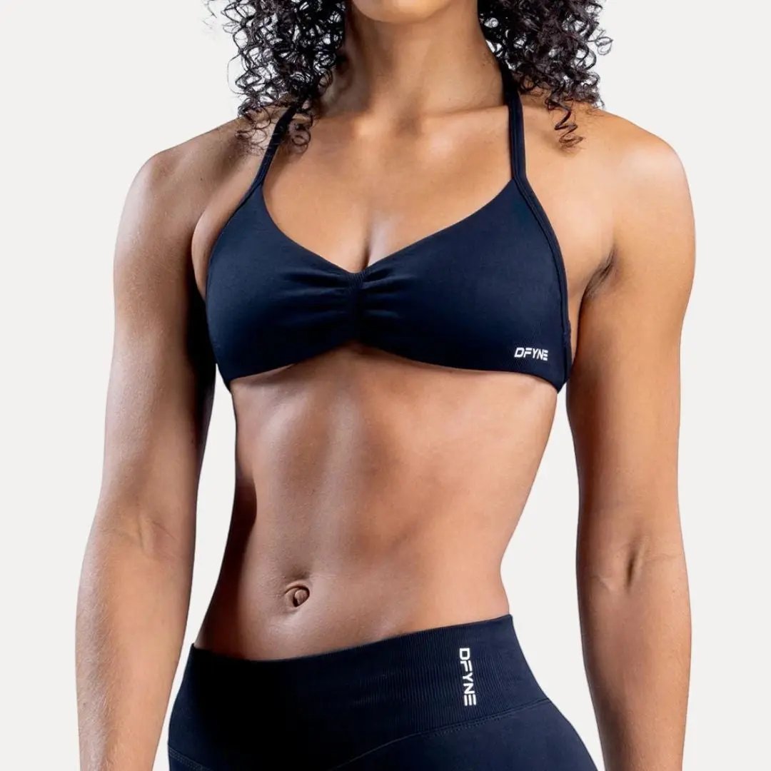 Mia strappy seamless sports bra halter open back removable cups light support workout top