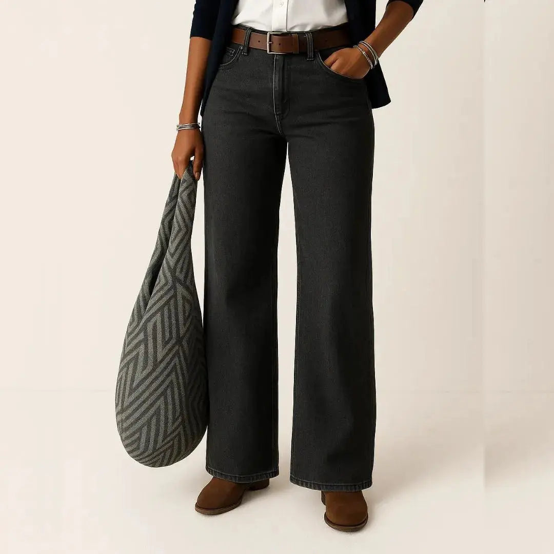 Women's high-waisted wide-leg jeans in premium stretch denim with flattering vintage-inspired silhouette