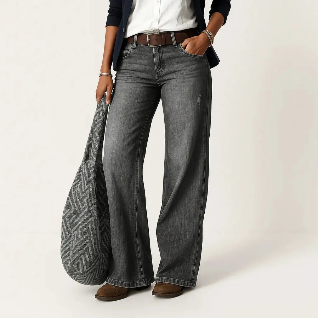 Women's high-waisted wide-leg jeans in premium stretch denim with flattering high-rise vintage-inspired cut